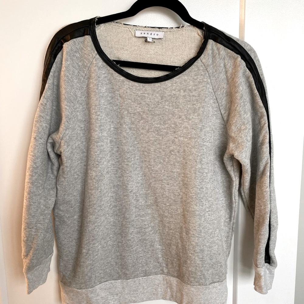 Grey and leather detail Sandro sweatshirt size L